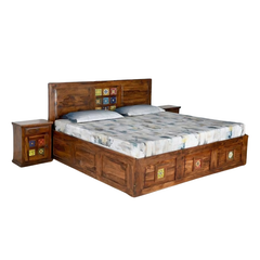 Gujarati design king and queen size storage double bed