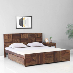 Big Blokes design sheesham solid wood storage trolley bed with side drawers