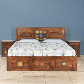 Gujarati design king and queen size storage double bed