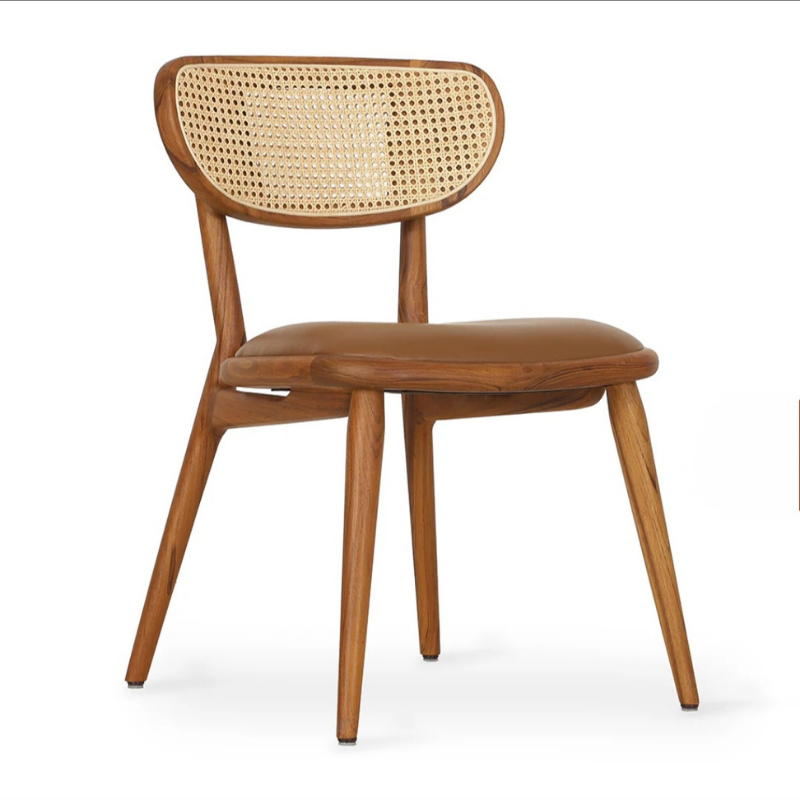 Afghani chair rear angle view highlighting cane backrest and solid wood legs