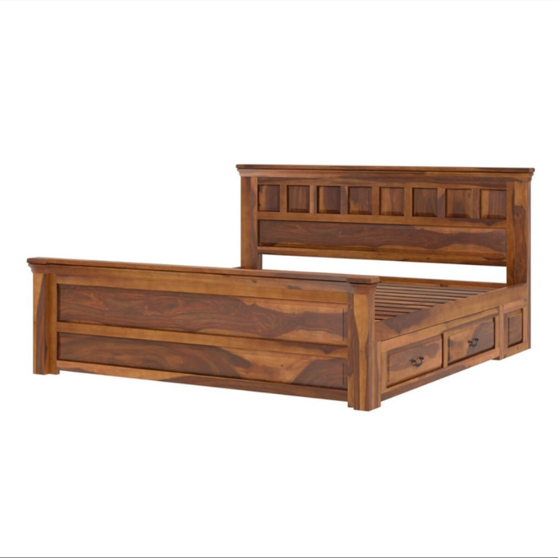 Selog design trolley storage double bed side view with trolley drawers