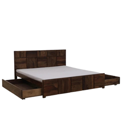 Sheesham solid wood trolley storage double bed 01.