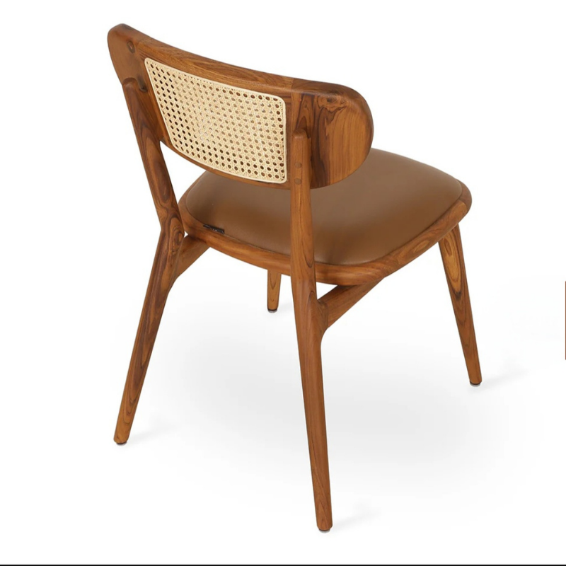 Mango wood chair with cushioned seat angled view