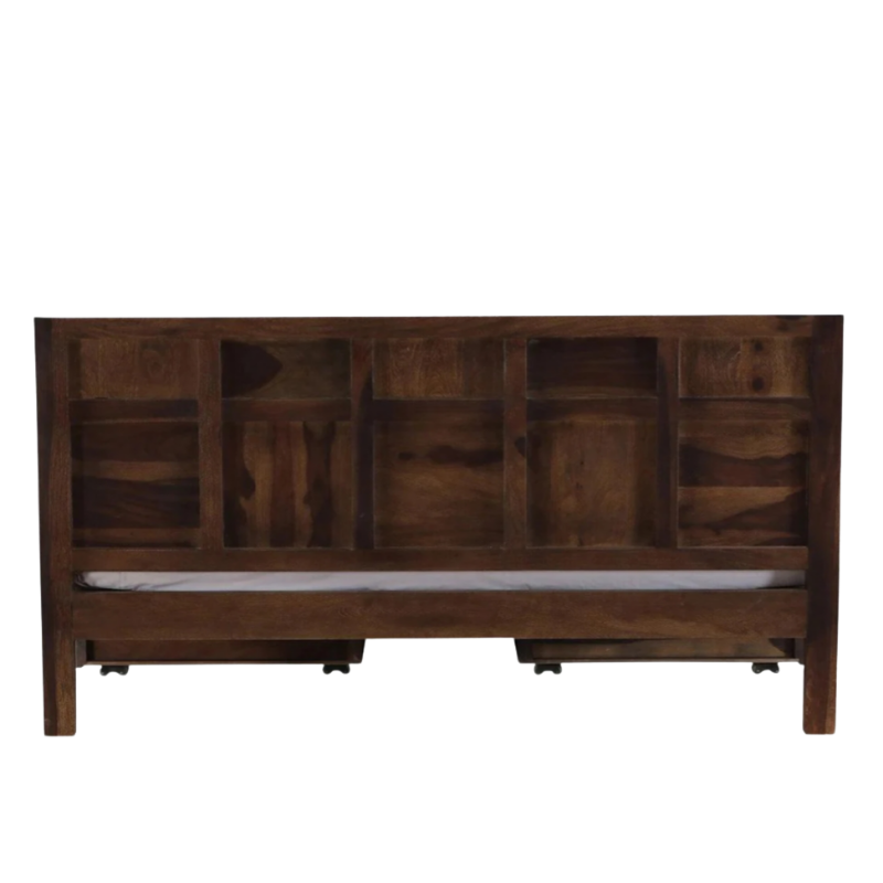 Big Blokes design storage bed in sheesham wood with pull-out drawers