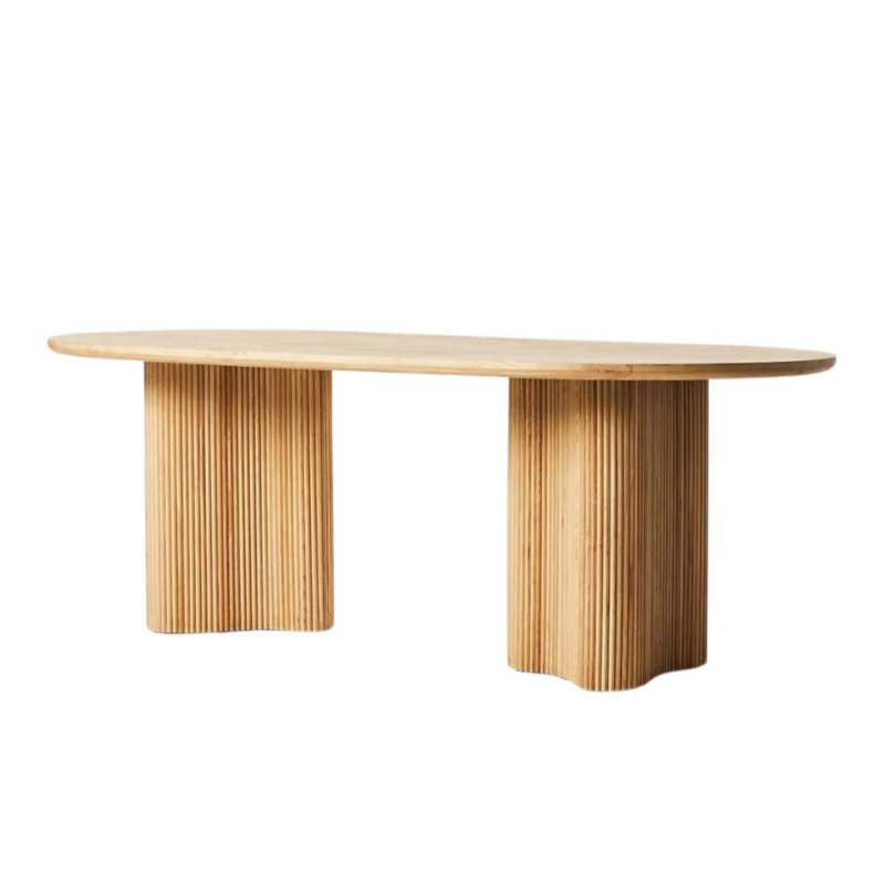 Mango Wood Groove Design Dining Table by Sunrise Furniture, natural finish solid mango wood with groove detailing, modern stylish dining table for home interiors