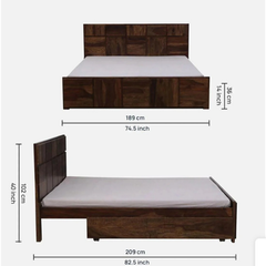 Big Blokes sheesham wood trolley storage double bed with drawers