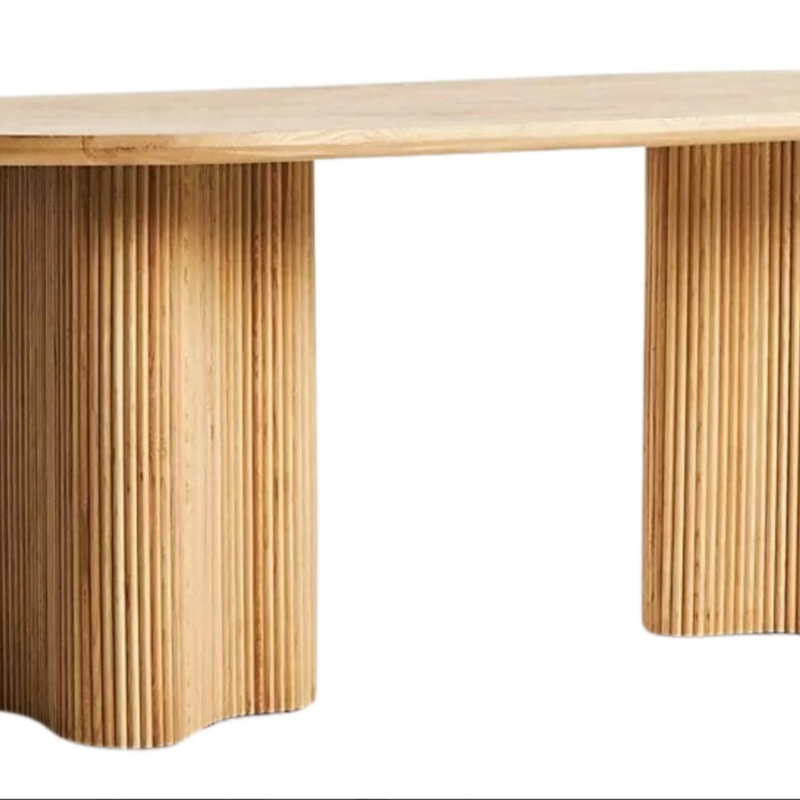 Mango Wood Groove Design Dining Table by Sunrise Furniture, side view showing solid mango wood construction with groove detailing, modern stylish dining table