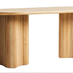 Mango Wood Groove Design Dining Table by Sunrise Furniture, side view showing solid mango wood construction with groove detailing, modern stylish dining table
