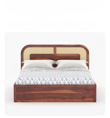 Crave Design sheesham wood rattan trolley storage bed front view