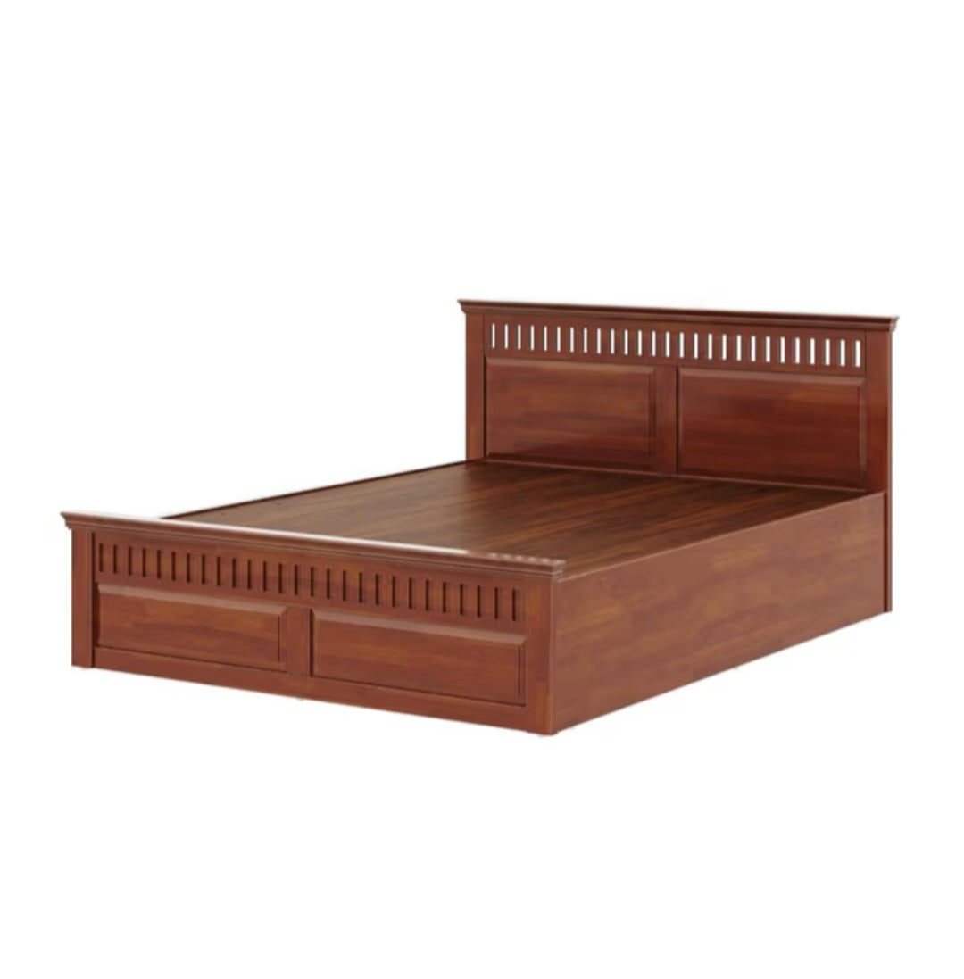 English Panel Design double bed with hydraulic storage angled front view