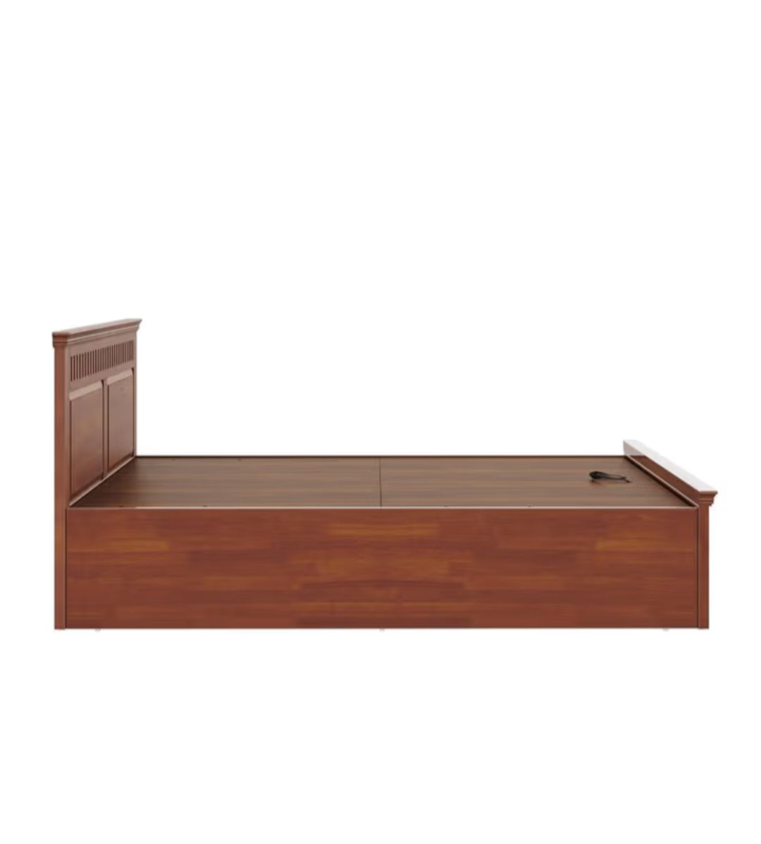 English Panel Design double bed with hydraulic storage wooden bed side view