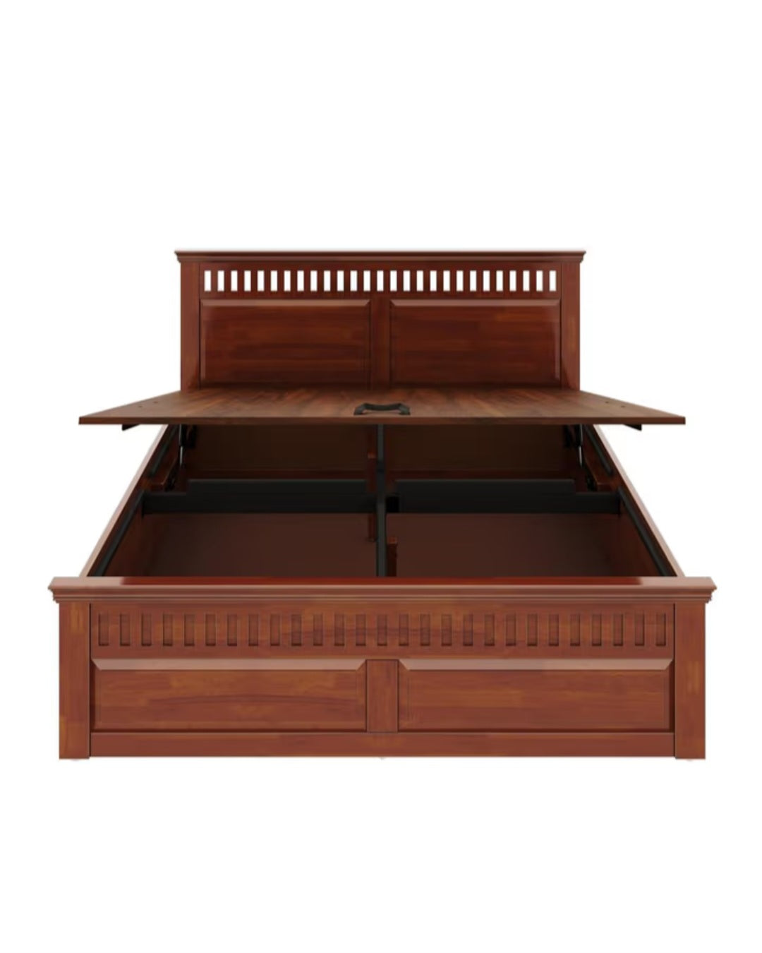 English Panel Design double bed with hydraulic storage open box storage view
