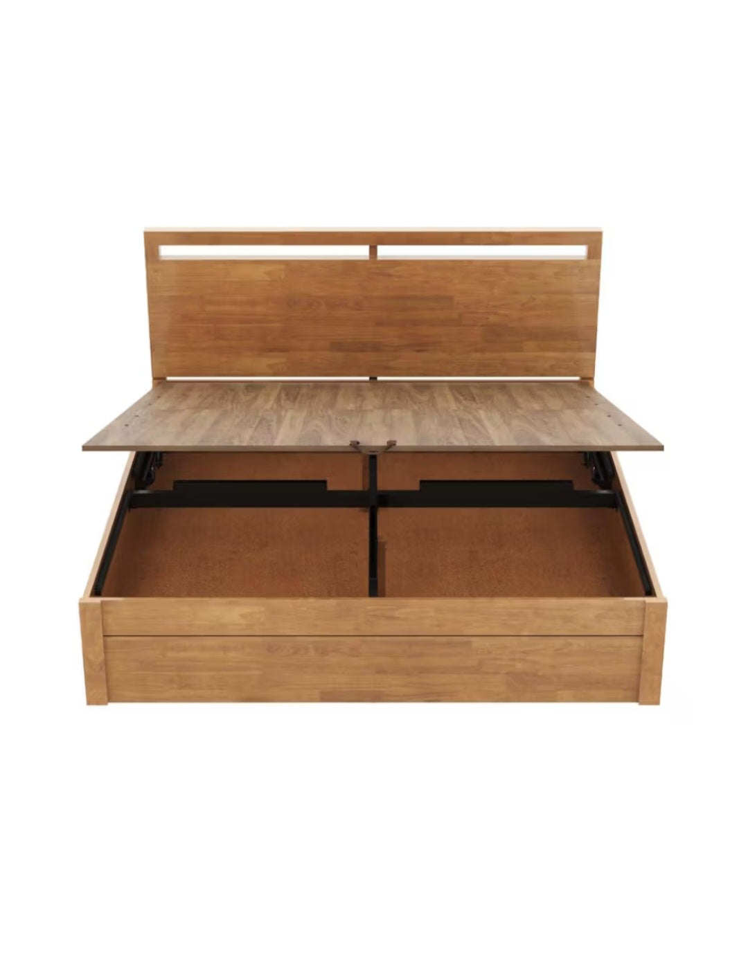 Mango wood double bed with hydraulic storage featuring a modern hydraulic bed design