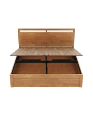 Mango wood double bed with hydraulic storage featuring a modern hydraulic bed design