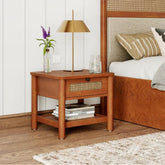 Mango solid wood with rattan bedside table10