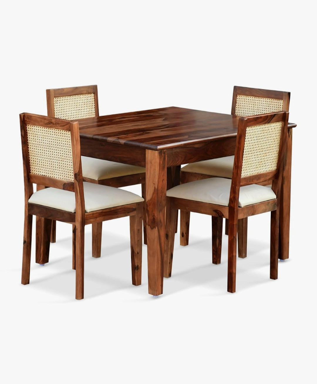 Bamboo Cane Gold 4 Seater Dining Set by Sunrise Furniture with acacia solid wood table and rattan cane back chairs