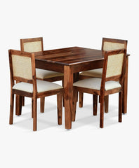 Bamboo Cane Gold 4 Seater Dining Set by Sunrise Furniture with acacia solid wood table and rattan cane back chairs