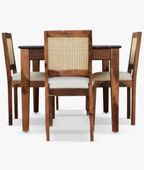 4 seater acacia solid wood dining set with rattan cane chairs and cushioned seating by Sunrise Furniture