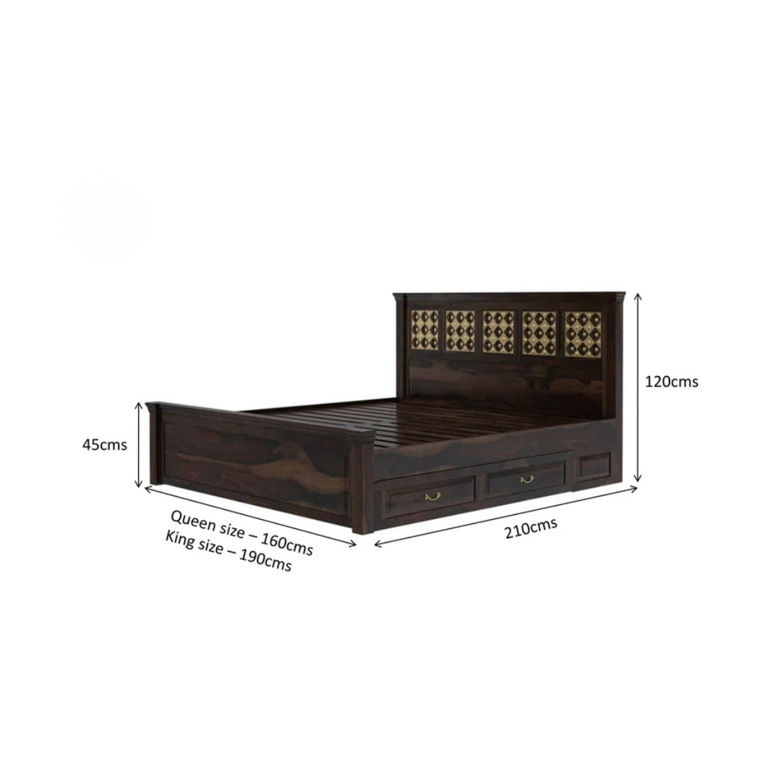 Rajwadha look trolley storage bed side view with trolley drawers