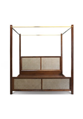 Acacia solid wood with ratten four poster double bed03