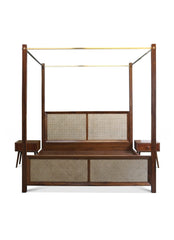 Acacia solid wood with ratten four poster double bed03
