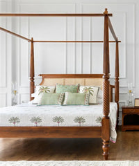 Acacia solid wood with ratten four poster double bed03