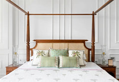 Acacia solid wood with ratten four poster double bed03