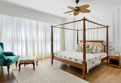 Acacia solid wood with ratten four poster double bed03