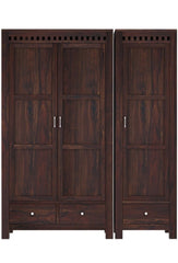Sheesham solid wood three door wardrobe with spacious storage and natural wood finish