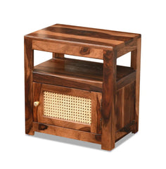 Sheesham solid wood and rattan bedside table09