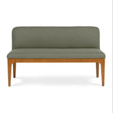 Wooden Bench Cum Sofa for living room front view in acacia wood with fabric seating
