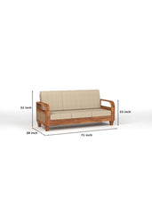 Crave Armrest 3 seater sofa angled view with fabric seating and solid wood frame for living room