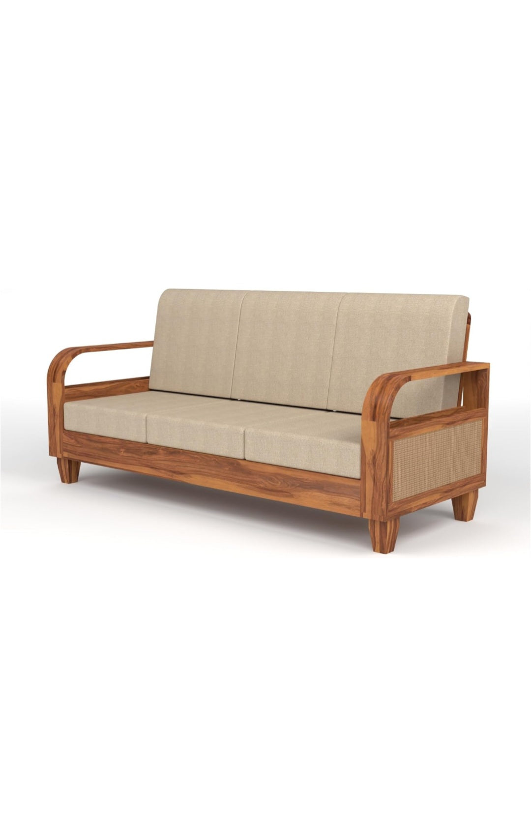 Crave Armrest 3 seater sofa side profile showing solid Sheesham wood frame and armrest design