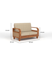 Crave Armrest 2 seater sofa angled view with fabric seating and wooden frame by Sunrise Furniture