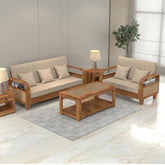 Crave Armrest 3+2 sofa set by Sunrise Furniture in solid Sheesham wood for living room with premium fabric/leatherette seating