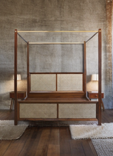 Acacia solid wood with ratten four poster double bed03