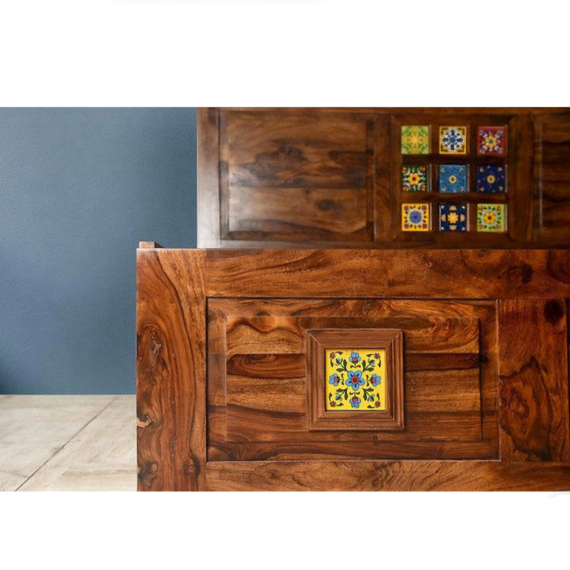 Gujarati design king and queen size storage double bed