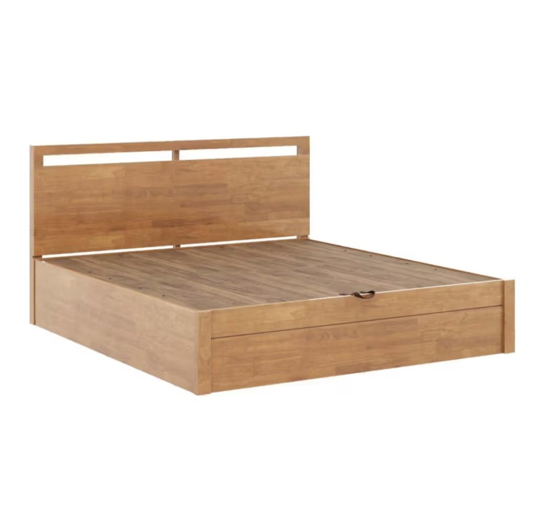 Mango wood hydraulic storage double bed