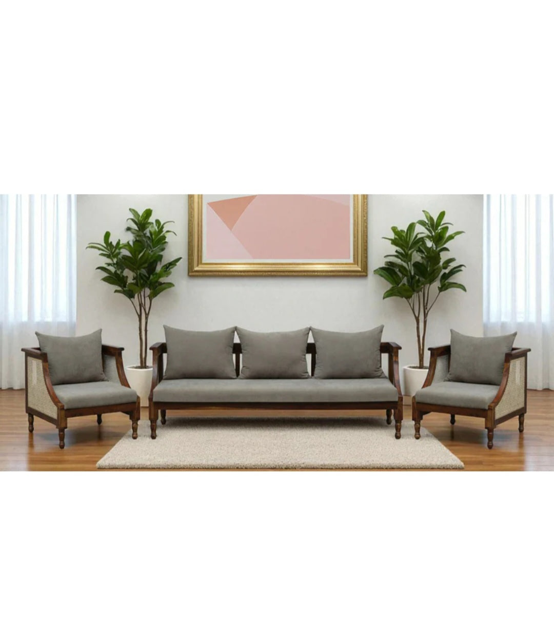 Sheesham solid wood ratten sofa set