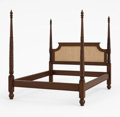 Sheesham solid wood with ratten four poster double bed04.
