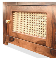 Sheesham solid wood and rattan bedside table09