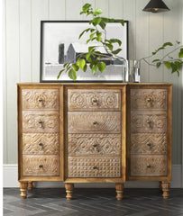 Mango wood carving chest of drawer