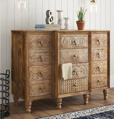 Mango wood carving chest of drawer