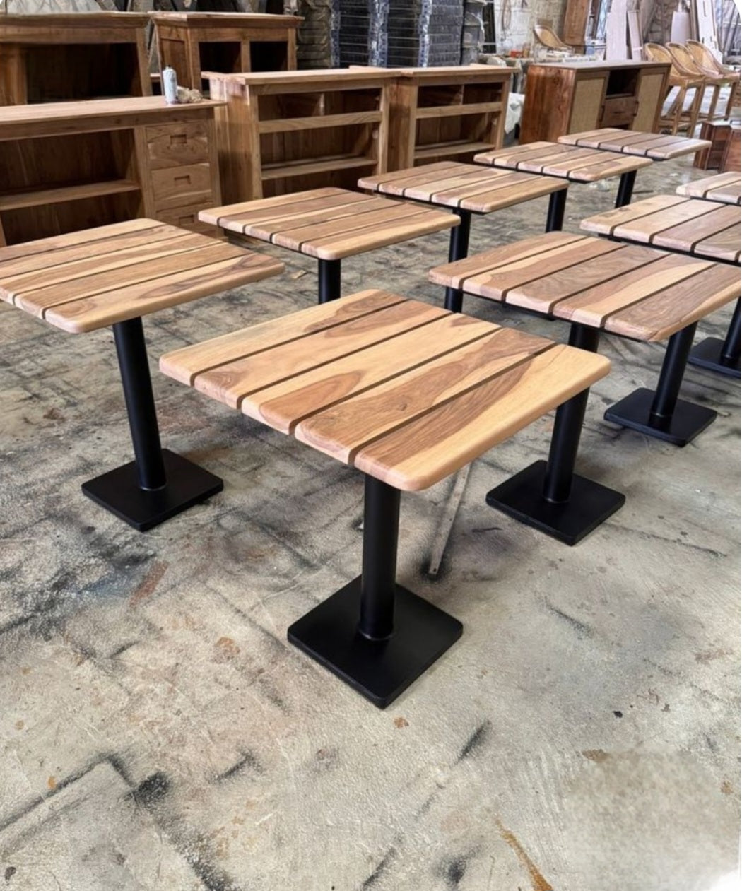 Two seater restaurant dining table in solid wood with metal frame design