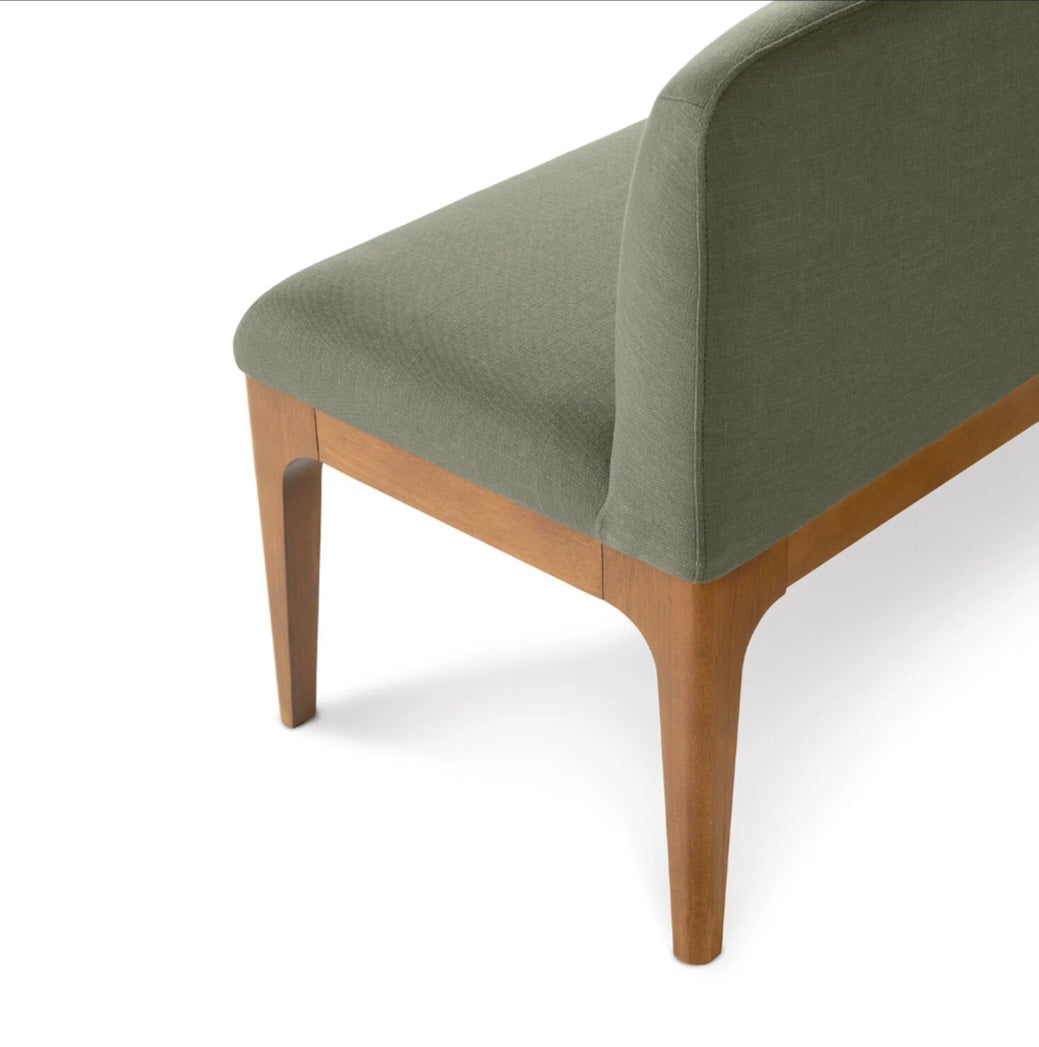 Wooden Bench Cum Sofa side view in acacia wood with fabric seating