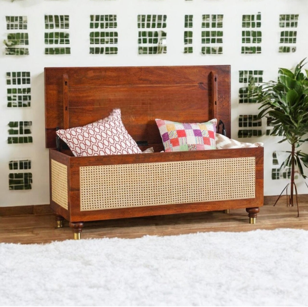 Acacia wood with bamboo cane pillow box