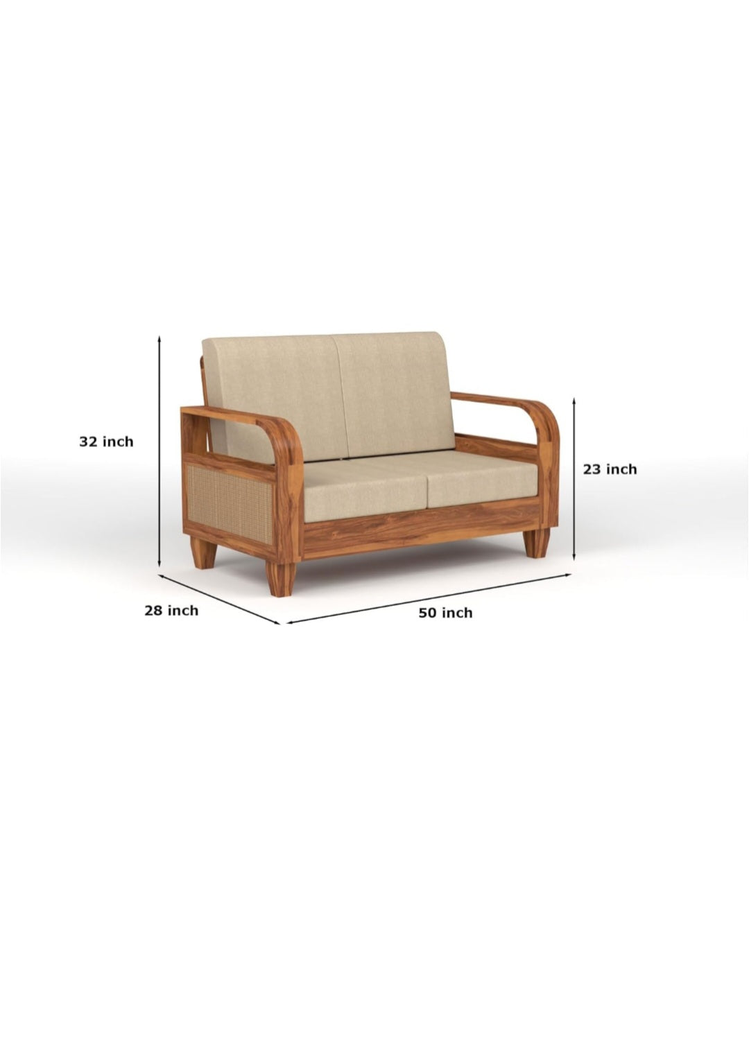 Crave Armrest 2 seater sofa angled view with fabric seating and wooden frame by Sunrise Furniture