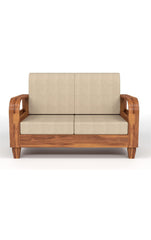 Crave Armrest 2 seater sofa by Sunrise Furniture in Sheesham wood front view with cushioned seating