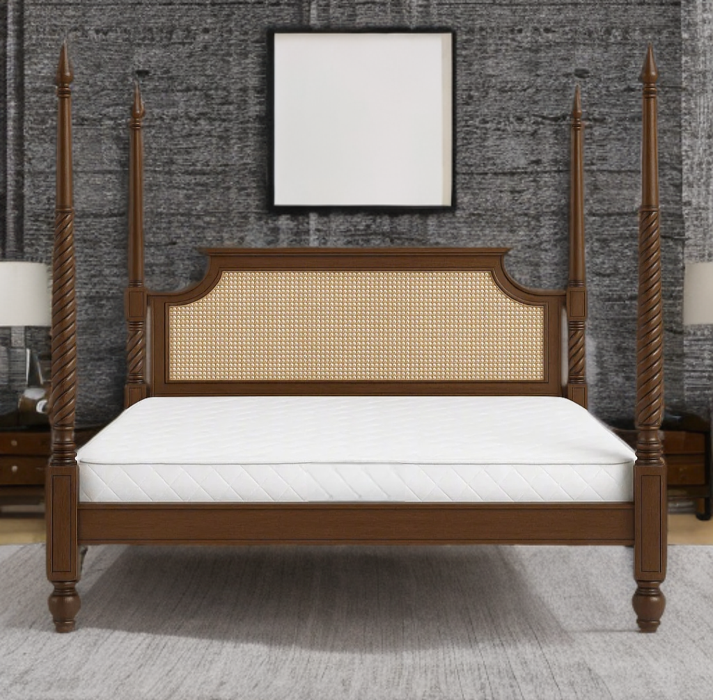 Sheesham solid wood with ratten four poster double bed04.