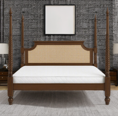 Sheesham solid wood with ratten four poster double bed04.
